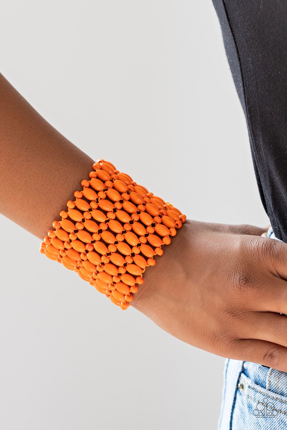 Way Down In Kokomo - Orange Wooden Bead Paparazzi Stretch Bracelet