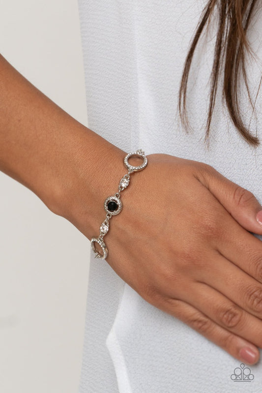 Wedding Day Demure - Black & White Rhinestone Encrusted Linked Oval Frame Paparazzi Adjustable Bracelet
