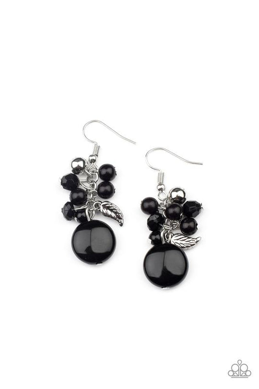 Whimsically Musical - Black Faceted Bead/Silver Feather Paparazzi Earrings