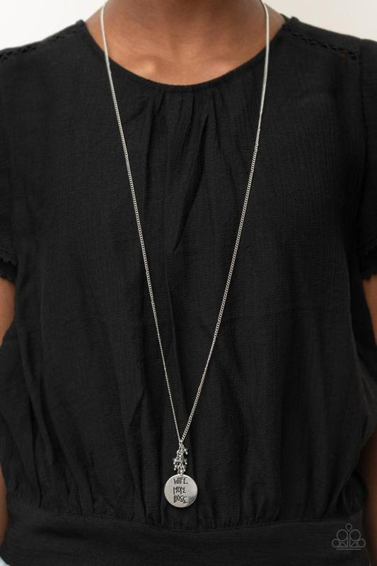 Words To Live By - Blue Shimmery Bead "Wife. Mom. Boss" Paparazzi Pendant Necklace & matching earrings