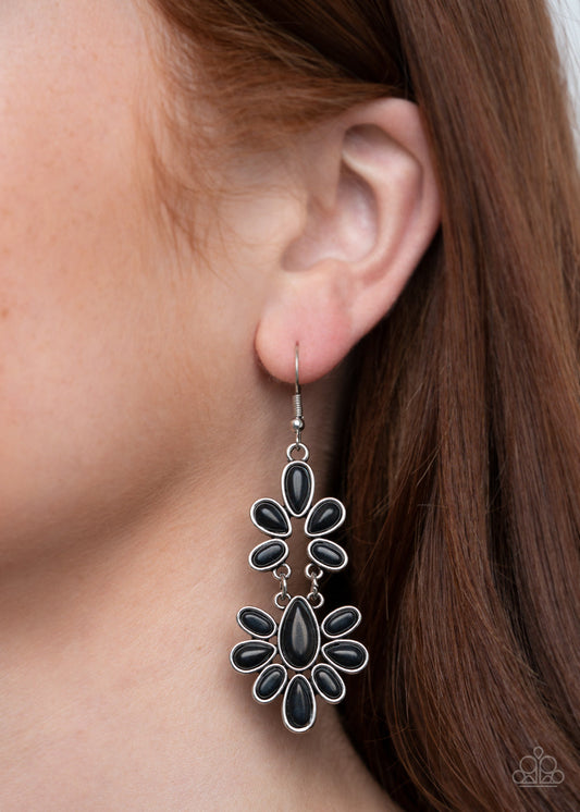 Cactus Cruise - Black Beaded Floral Pattern Earrings