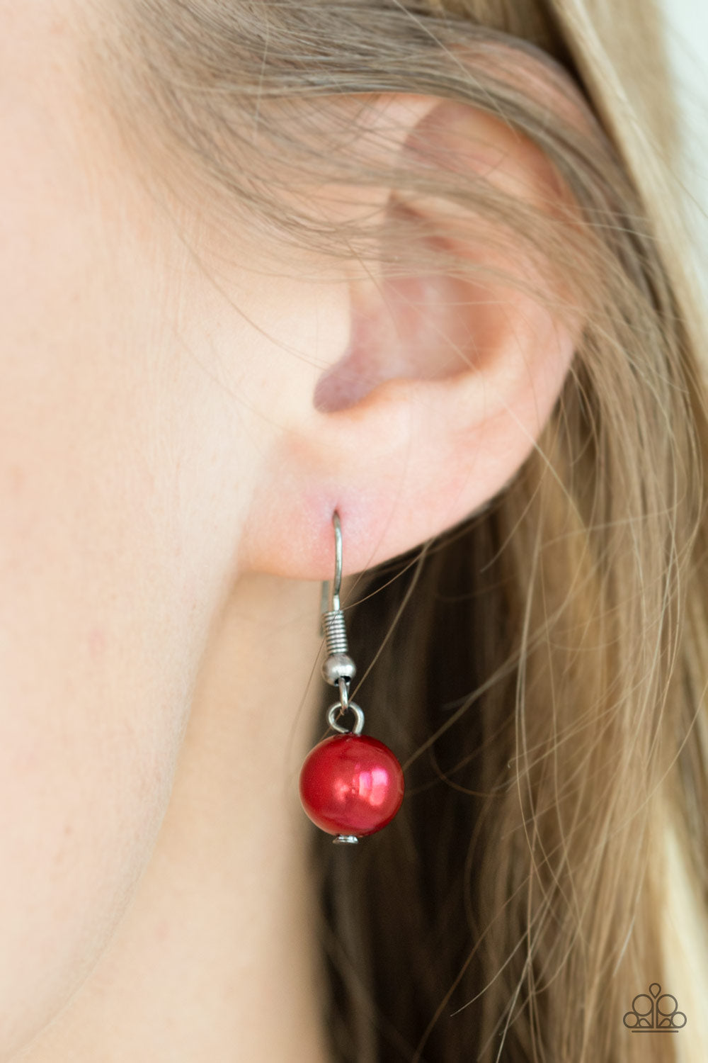 The Big-Leaguer - Multi Red & Gunmetal Pearls/Crystal-Like Hematite Beaded Invisible Wire Paparazzi Necklace & matching earrings