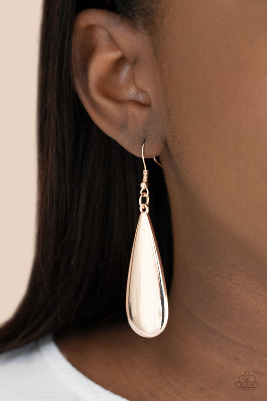 The Drop Off - Rose Gold High-Sheen Oversized Teardrop Paparazzi Earrings