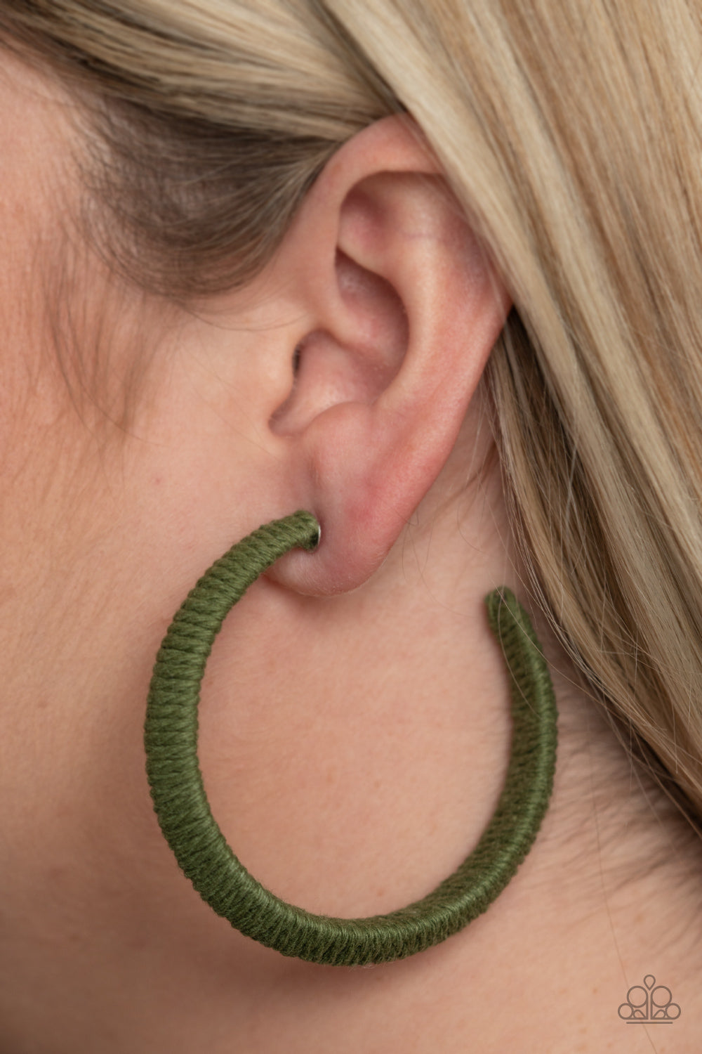 TWINE and Dine - Green Twine-Like Cording Paparazzi Hoop Earrings