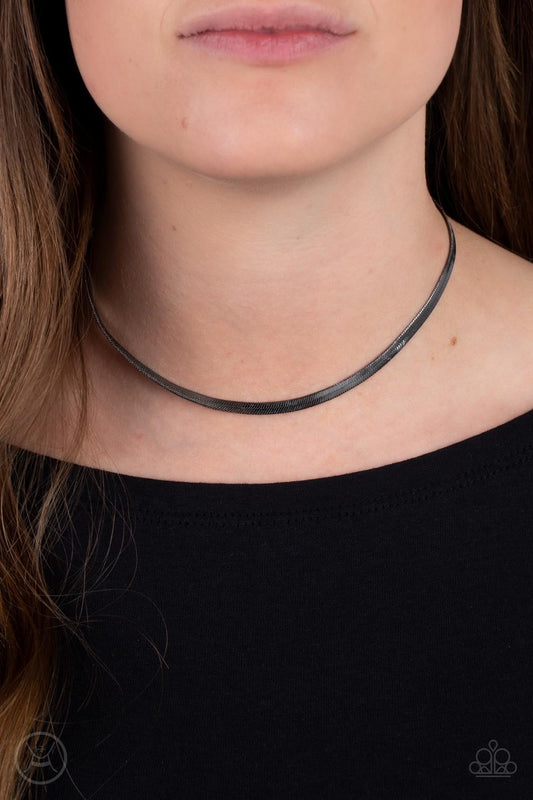 In No Time Flat - Gunmetal Snake Chain Choker Paparazzi Necklace & matching earrings