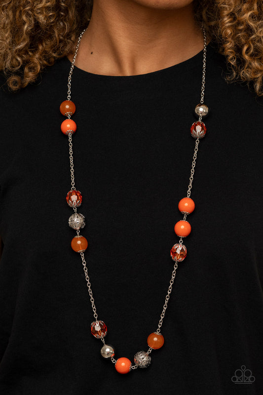Fruity Fashion - Orange Polished & Crystal-Like Beaded Necklace & matching earrings