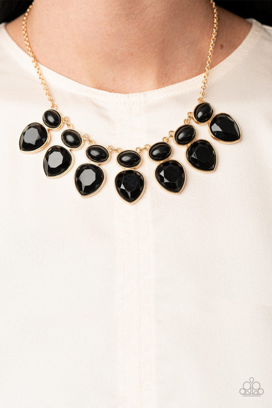 Modern Masquerade - Black Faceted & Polished Beaded Fringe Necklace & matching earrings