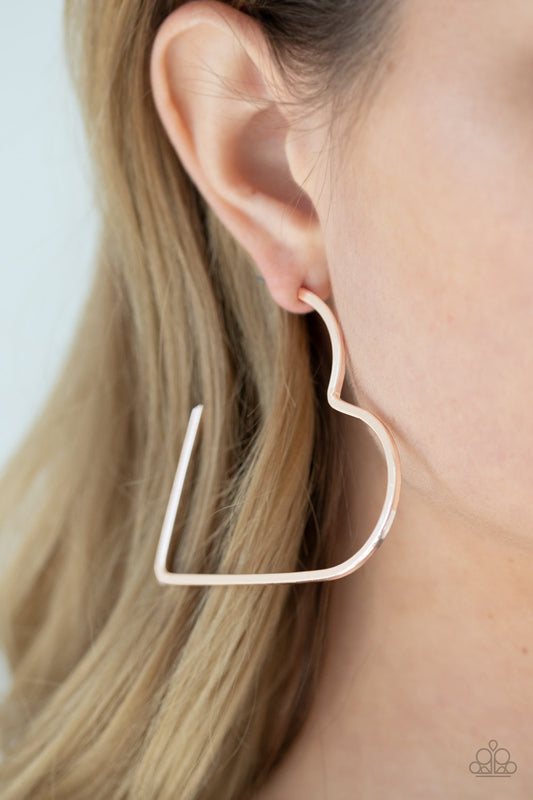 I HEART a Rumor - Rose Gold Airy Heart Frame Hoop Earrings