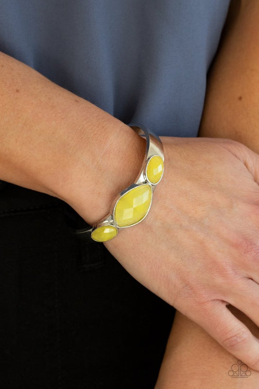 Next Stop, Olympus! - Yellow Asymmetrical Cloudy Beaded Paparazzi Cuff Bracelet