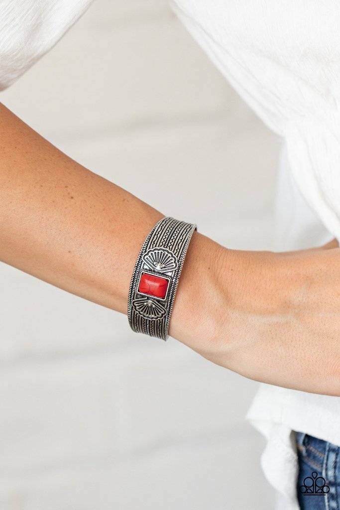 Ocean Mist - Red Rectangular Stone Paparazzi Cuff Bracelet