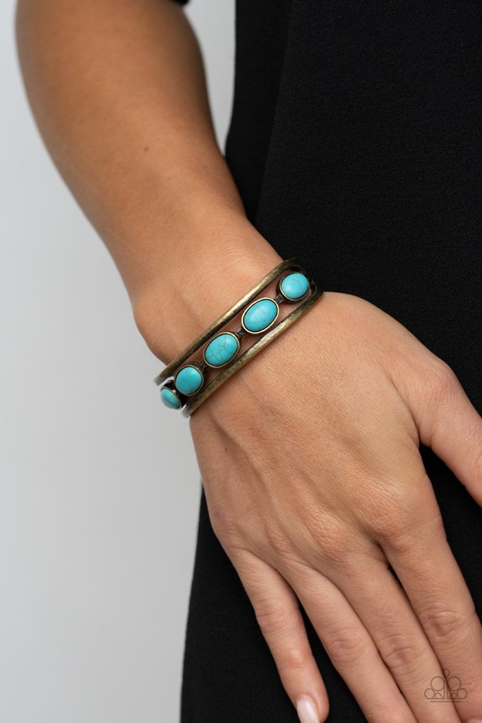 River Rock Canyons - Brass /Turquoise Stone Rustic Look Paparazzi Cuff Bracelet