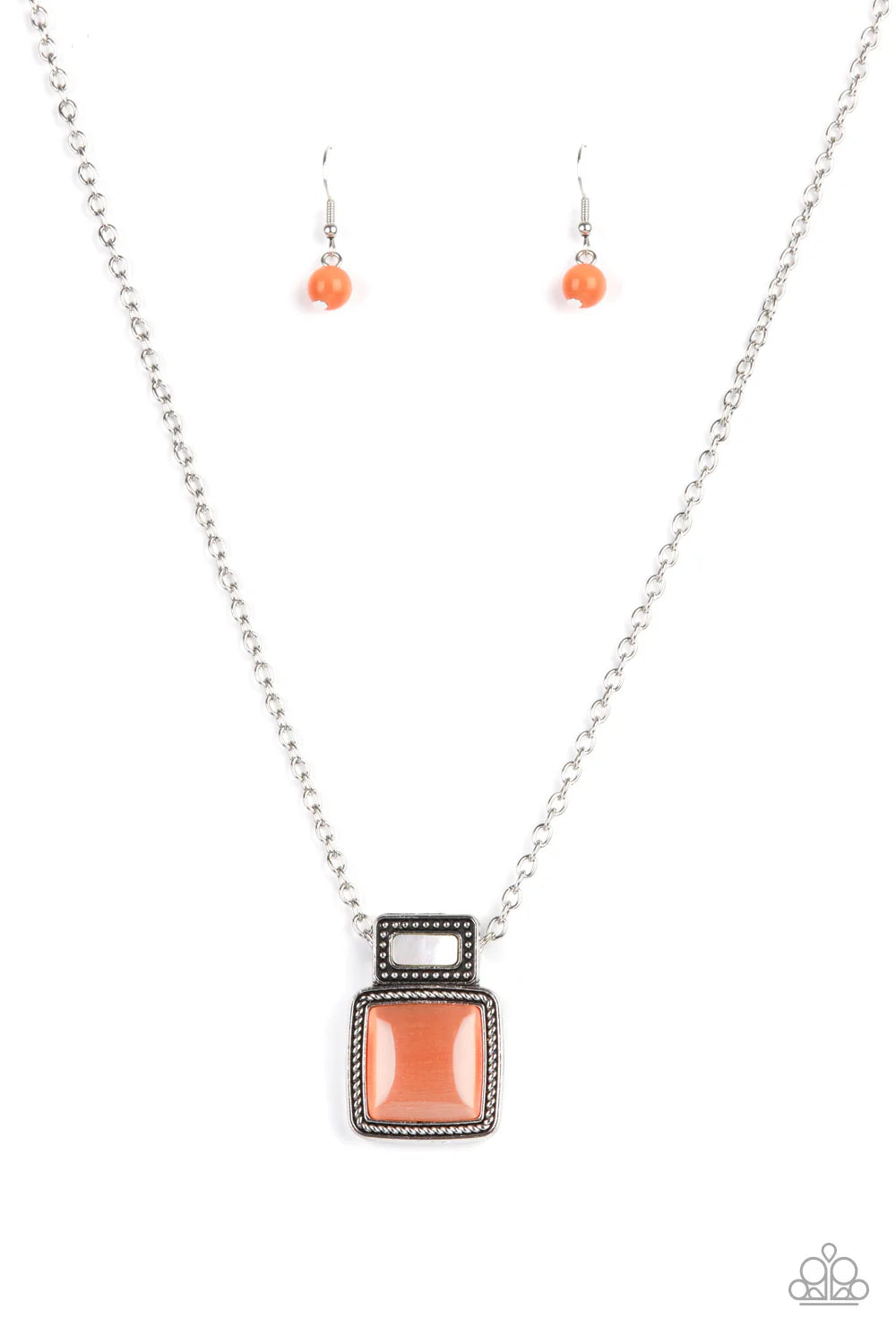 Ethereally Elemental - Orange Cat's Eye Stone Pendant Paparazzi Necklace & matching earrings