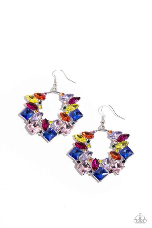 Wreathed in Watercolors - Multi Colored Rhinestone Wreath Paparazzi  Earrings