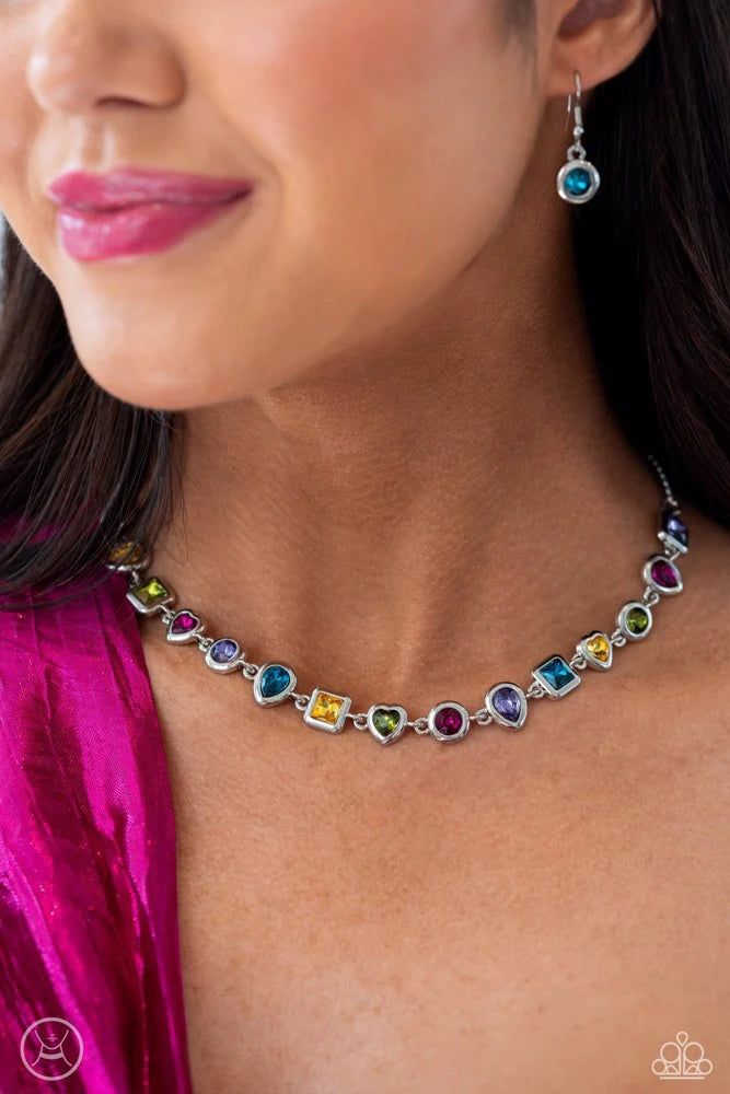 Abstract Admirer - Multi Colored Gem Paparazzi Necklace & matching earrings