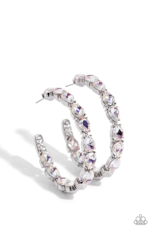 Presidential Pizzazz - White Rhinestone Encrusted Paparazzi Hoop Earrings
