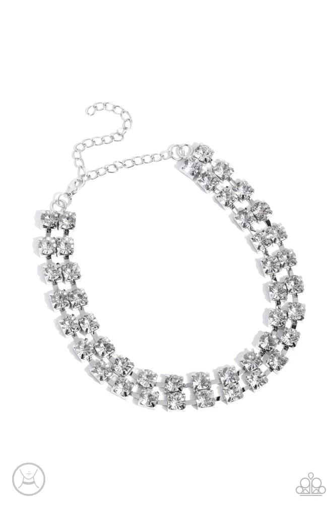 Glistening Gallery - White Oversized Rhinestone Paparazzi Choker Necklace & matching earrings