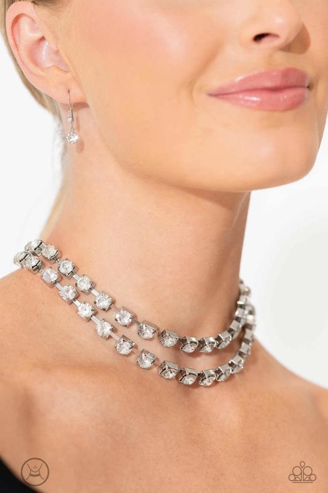 Glistening Gallery - White Oversized Rhinestone Paparazzi Choker Necklace & matching earrings