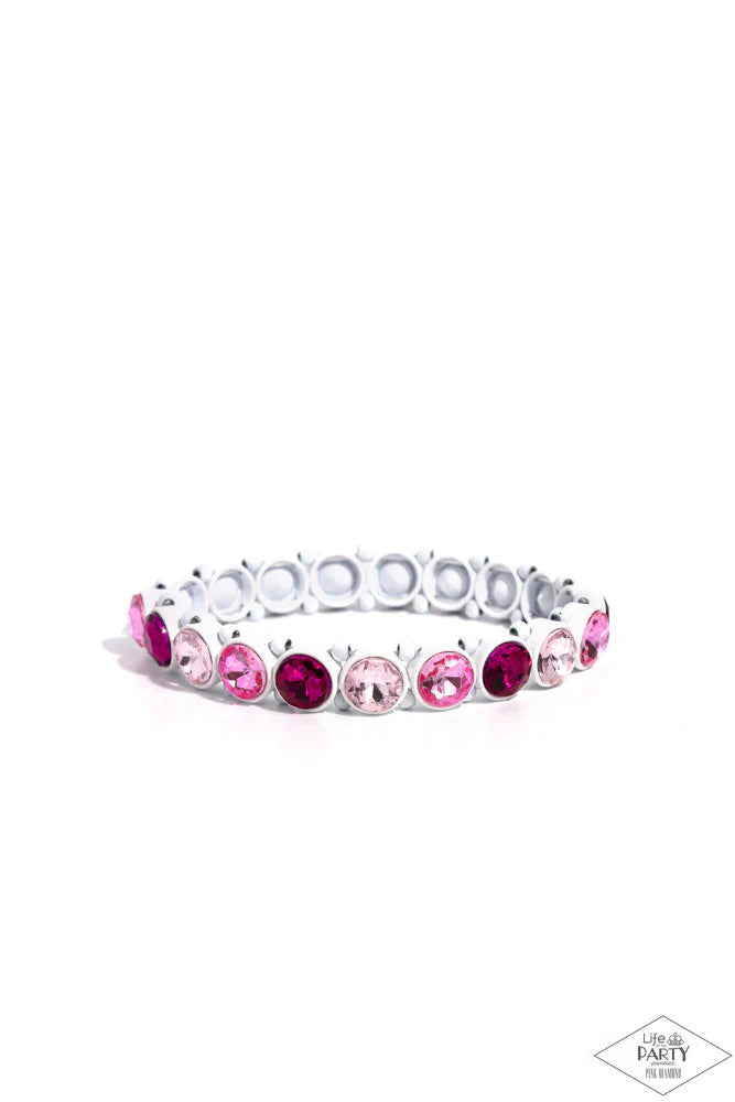 Sugar-Coated Sparkle - Pink Rhinestone Encrusted White Frames Paparazzi Stretch Bracelet