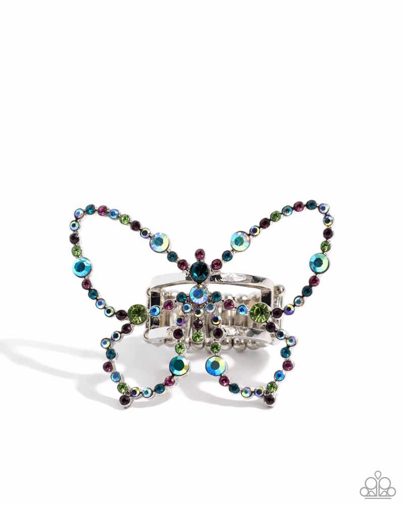 Soaring Sprinkles - Multi Iridescent & Colored Rhinestone Paparazzi Oversized Butterfly Ring