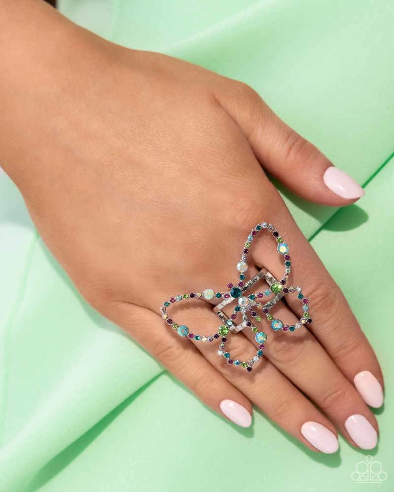 Soaring Sprinkles - Multi Iridescent & Colored Rhinestone Paparazzi Oversized Butterfly Ring