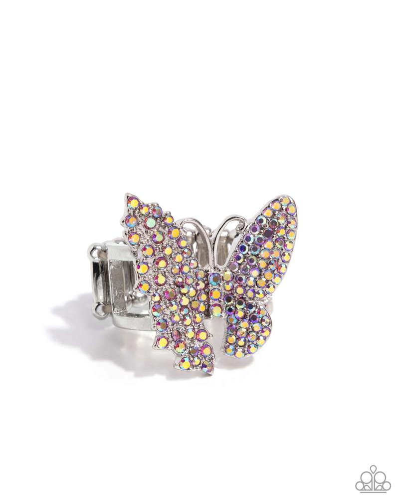 Aerial Advocate - Pink Iridescent Rhinestone Embellished Butterfly Ring