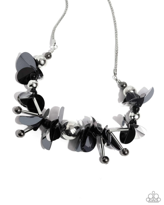 Streamlined Sequins - Black/Gunmetal Sequins Paparazzi Necklace & matching earrings