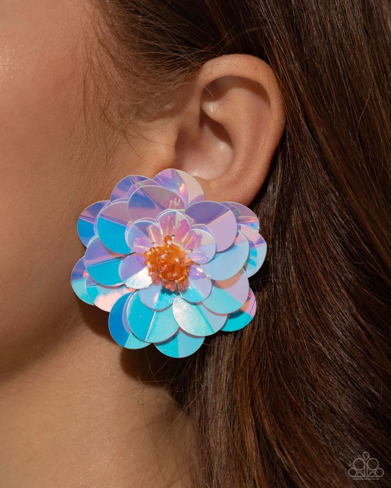 Floating Florals - Multi Iridescent-Tinted Flowers Paparazzi Post Earrings
