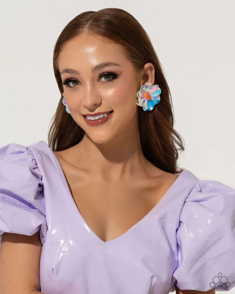 Floating Florals - Multi Iridescent-Tinted Flowers Paparazzi Post Earrings