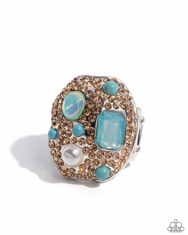 Active Artistry - Blue Beads, White Pearl, Aquamarine Gem, & Topaz Rhinestones Paparazzi Ring