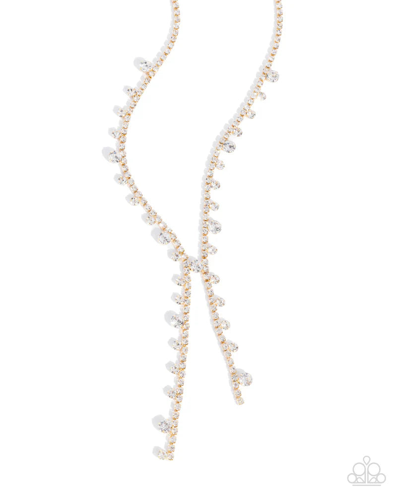 Glittery Getaway - Gold Square Fittings/White Rhinestones Paparazzi Necklace & matching earrings