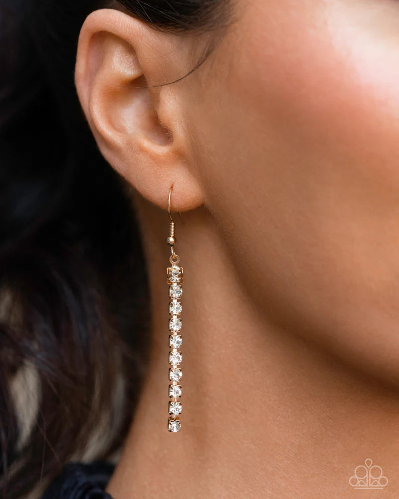 Glittery Getaway - Gold Square Fittings/White Rhinestones Paparazzi Necklace & matching earrings