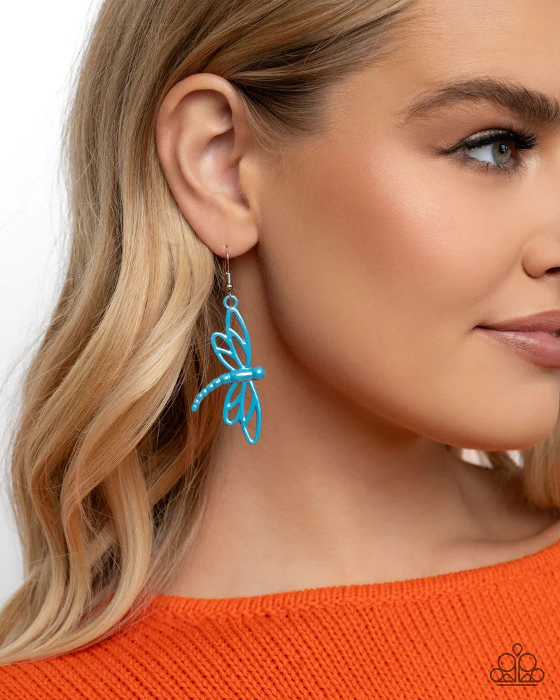 Dapper Dragonfly - Blue Iridescent Airy Dragonfly Paparazzi Earrings