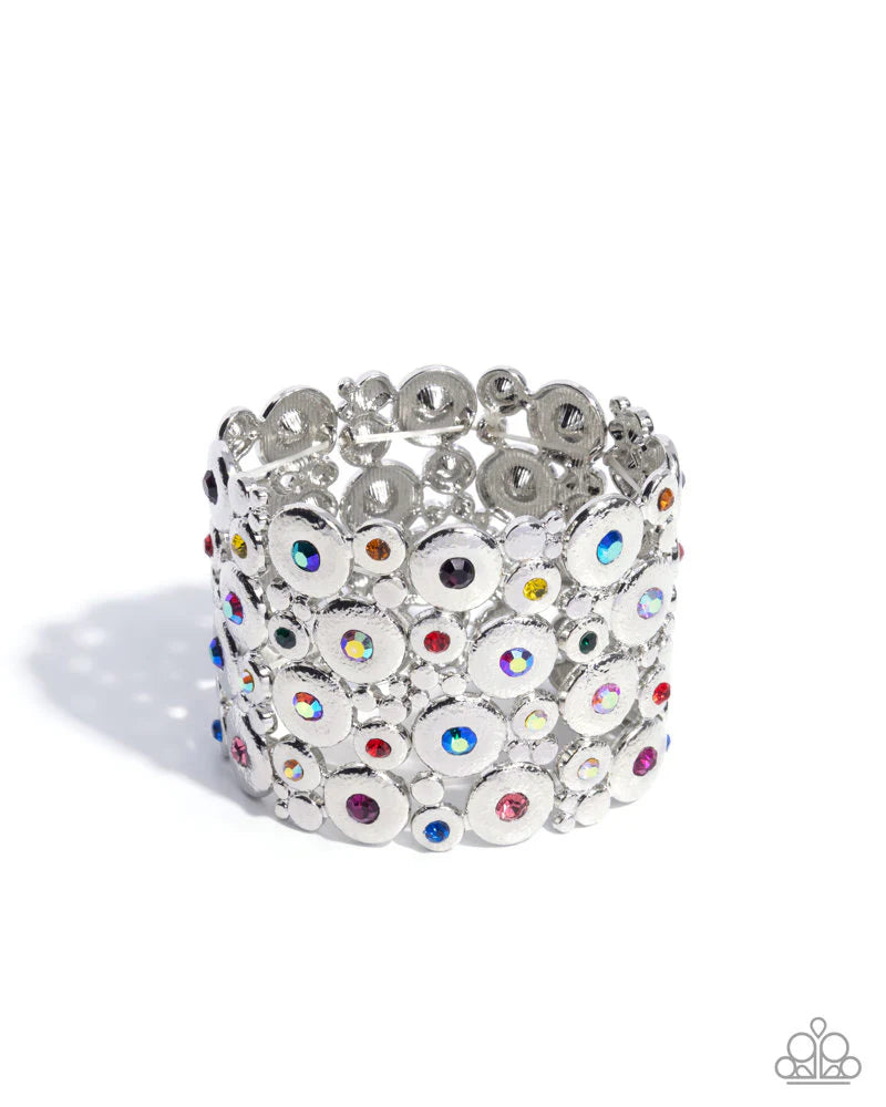 Millennial Medley - Multicolor & Iridescent Rhinestones/Silver Circle Frames Paparazzi Stretch Bracelet