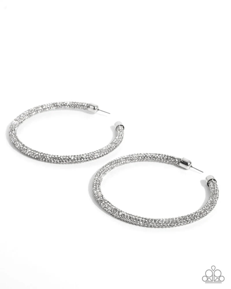 Classy Condition - White Rhinestone Encrusted Paparazzi Hoop Earrings