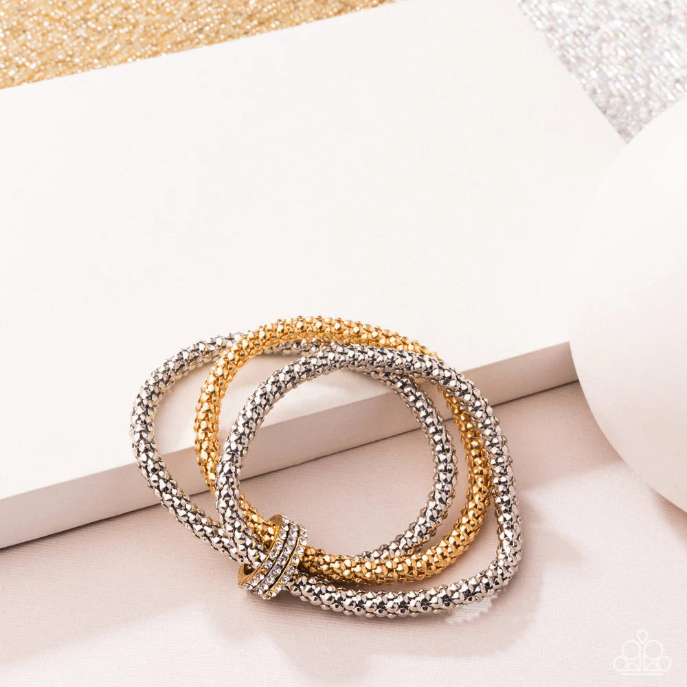 Faceted Facade - Multicolored Metal Braid-Like Bands Paparazzi Stretch Bracelet