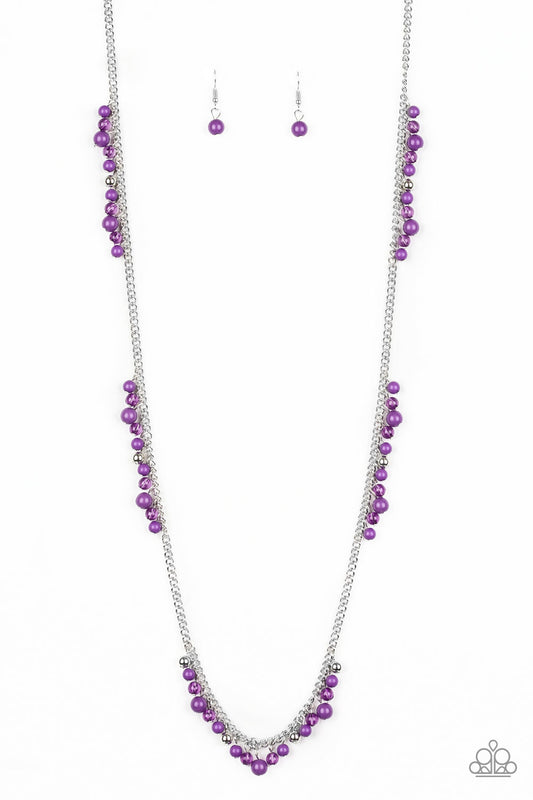 Miami Mojito - Purple & Silver Beaded Cluster Necklace & matching earrings