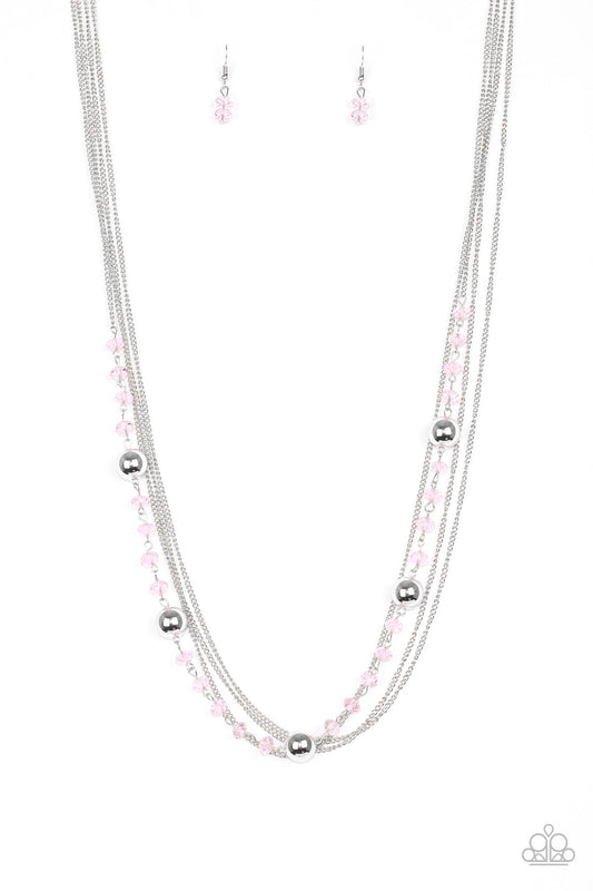 High Standards - Pink Crystal-Like Beads/Silver Accents & Silver Chains Necklace & matching earrings