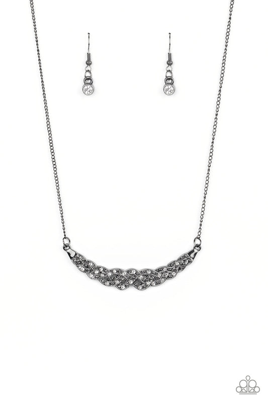 Whatever Floats Your YACHT - Gunmetal Studded Braided Bars/White Rhinestone Encrusted Necklace & matching earrings