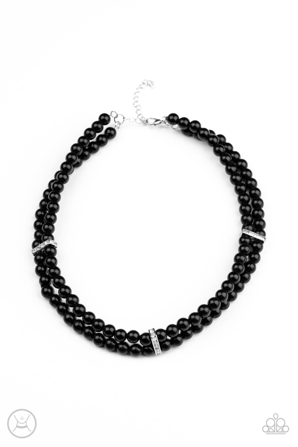 Put On Your Party Dress - Black Beaded/White Whitestone Encrusted Frames Necklace & matching earrings