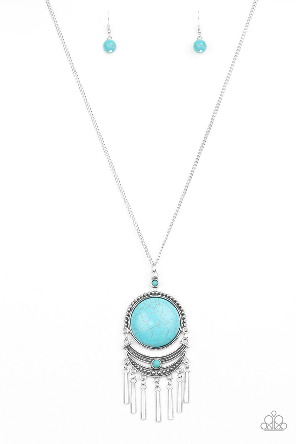 Rural Rustler - Blue/Turquoise Stone Pendant Paparazzi Necklace & matching earrings