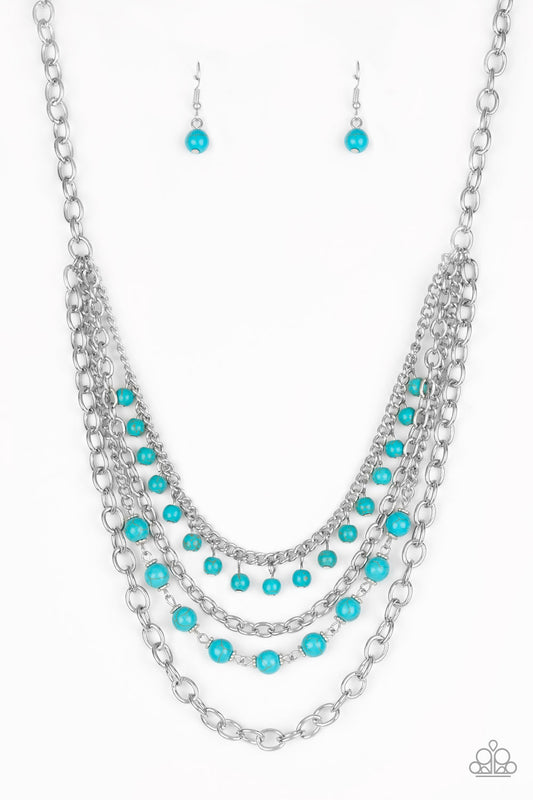 Ground Forces - Blue/Turquoise Stone Accents/Mismatched Silver Chain Paparazzi Necklace & matching earrings