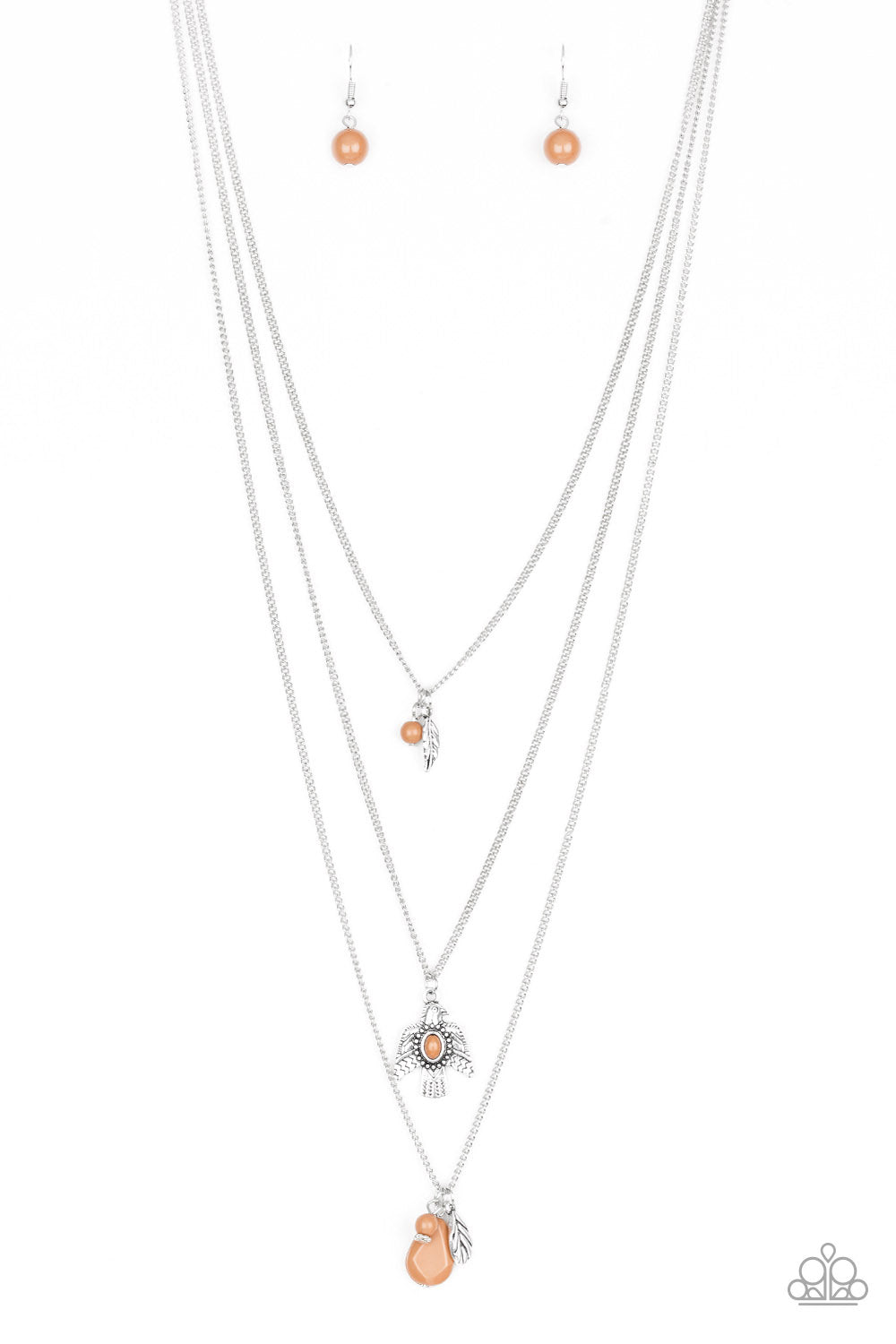 Soar With the Eagles - Brown Beads/Silver Feather/Eagle Pendant Paparazzi Necklace & matching earrings