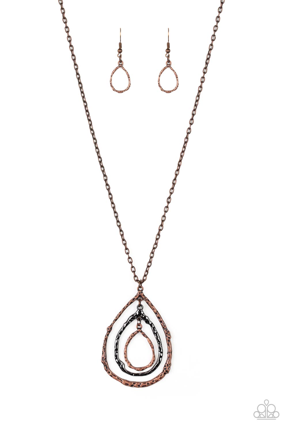 Going for Grit - Copper & Gunmetal Antiqued Hammered Teardrop Paparazzi Pendant Necklace & matching earrings