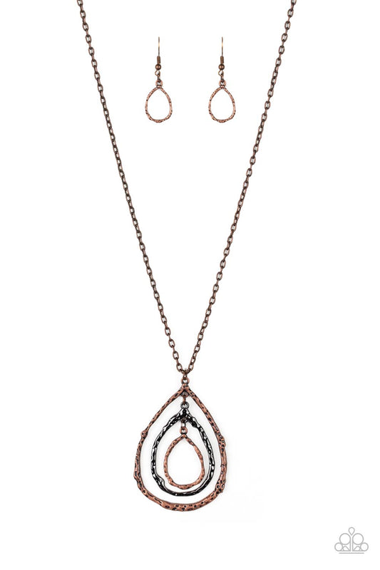 Going for Grit - Copper & Gunmetal Antiqued Hammered Teardrop Paparazzi Pendant Necklace & matching earrings