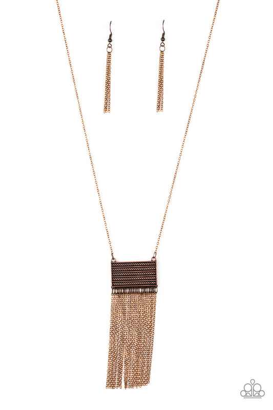 Totally Tassel - Copper Textured Pendant Paparazzi Necklace & matching earrings