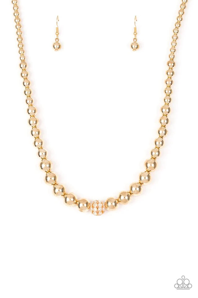High-Stakes FAME - Gold Paparazzi Necklace & matching earrings