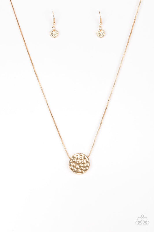 The BOLD Standard - Gold Hammered Sliding Paparazzi Pendant Necklace & matching earrings