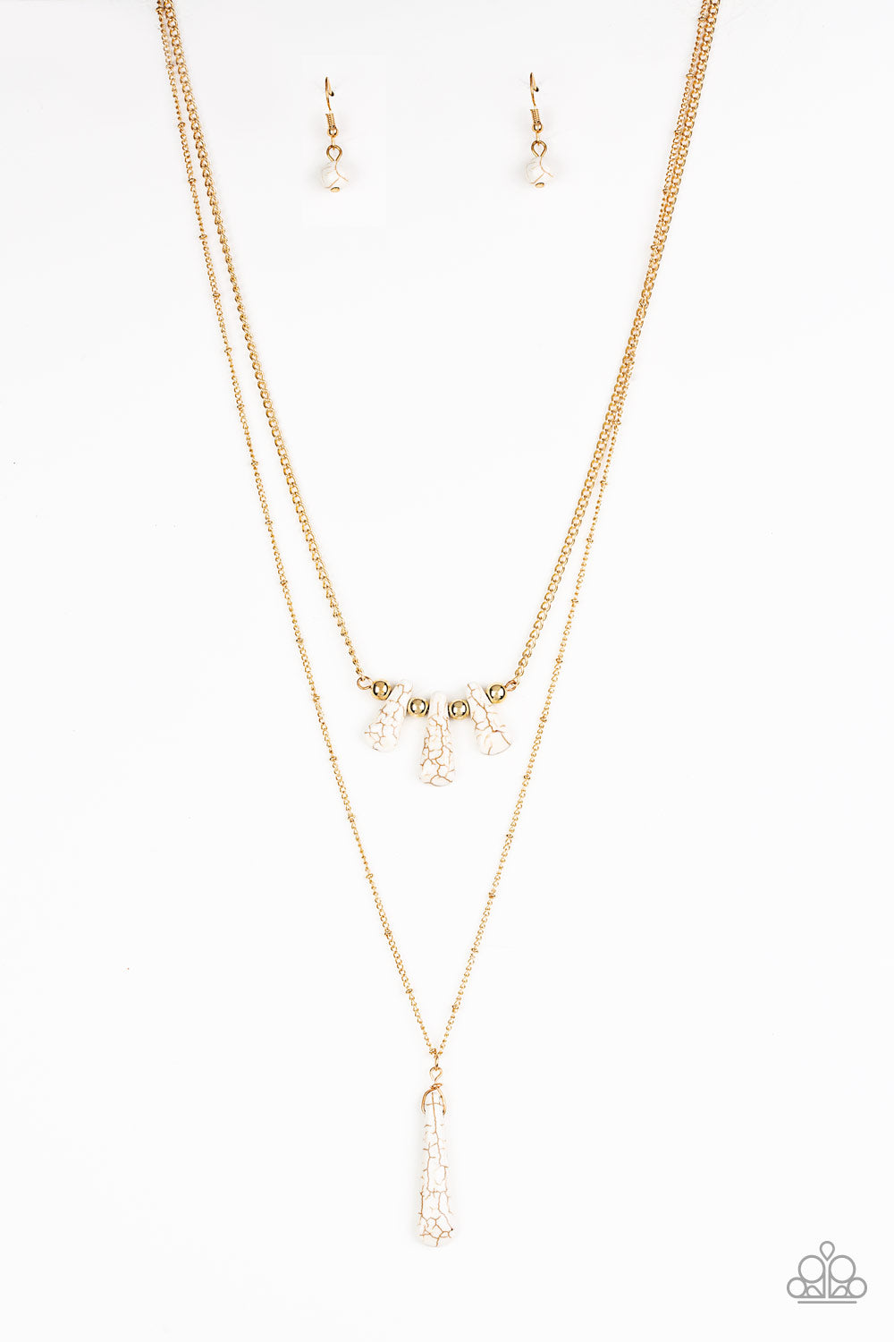 Basic Groundwork - Gold Chain/White Stone Paparazzi Necklace & matching earrings