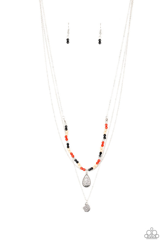 Mild Wild - Multi Beaded Silver Chain/Ornate Silver Teardrop Pendant Paparazzi Necklace & matching earrings