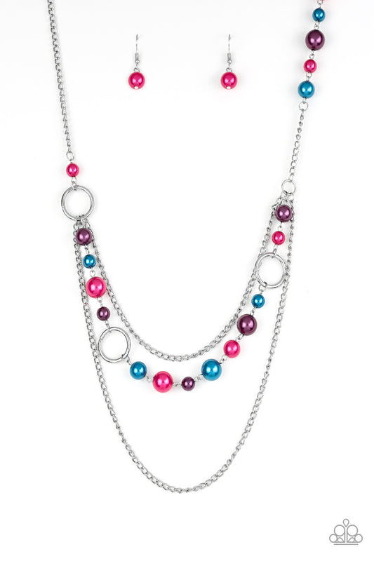 Party Dress Princess - Multi Blue, Pink, & Purple Pearl Beaded Mismatched Layer Paparazzi Necklace & matching earrings